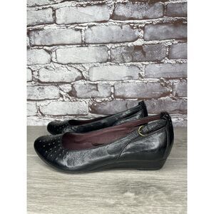 INDIGO BY CLARKS Black Lea Bishop Studded Slip On Strap Wedge Women’s 8M US/39EU